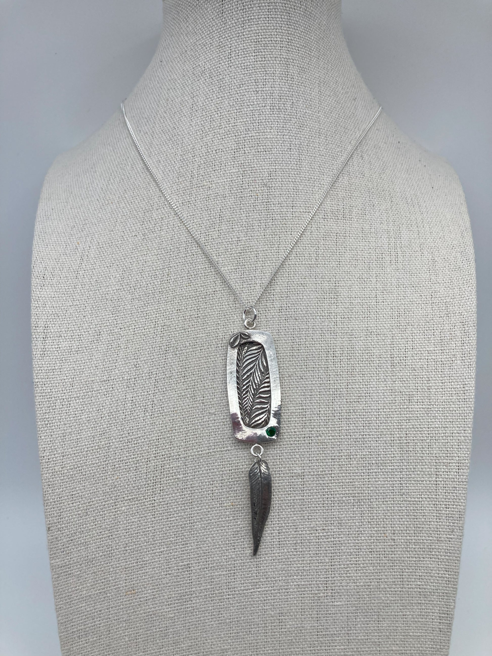 Emerald Fern Silver Clay Necklace