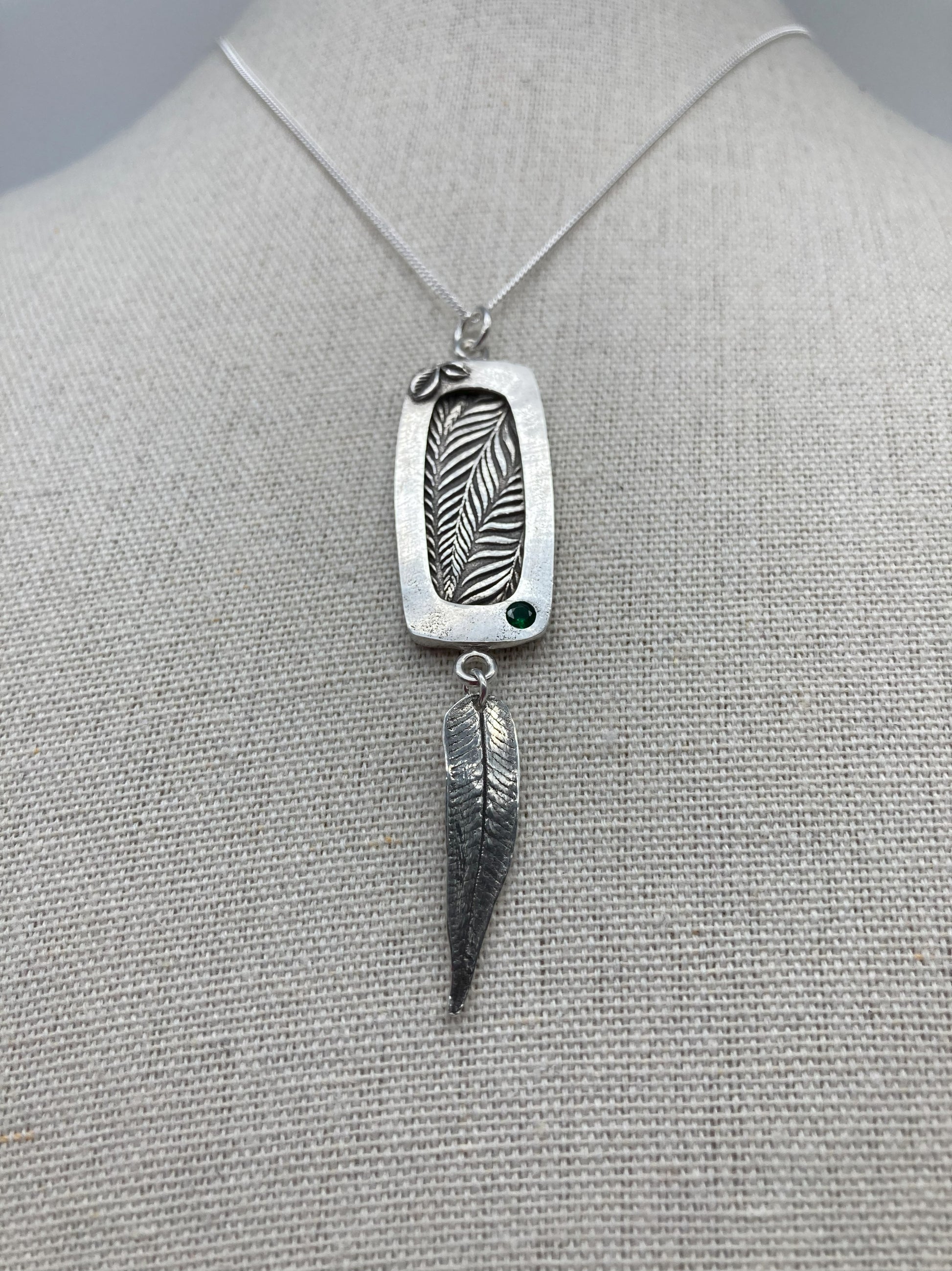 Emerald Fern Silver Clay Necklace