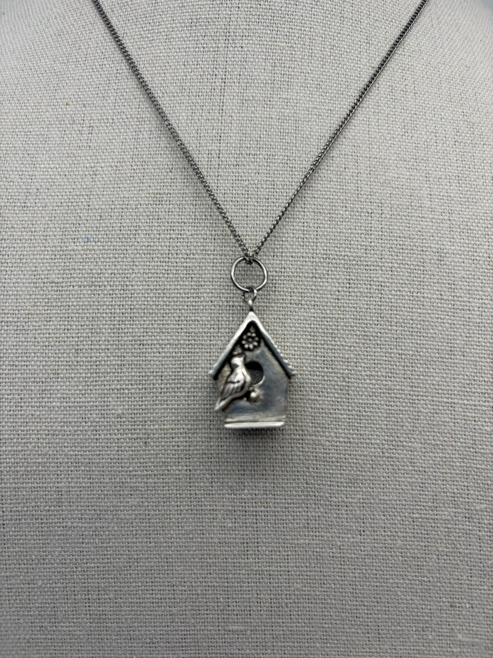 Silver Birdhouse Pendant