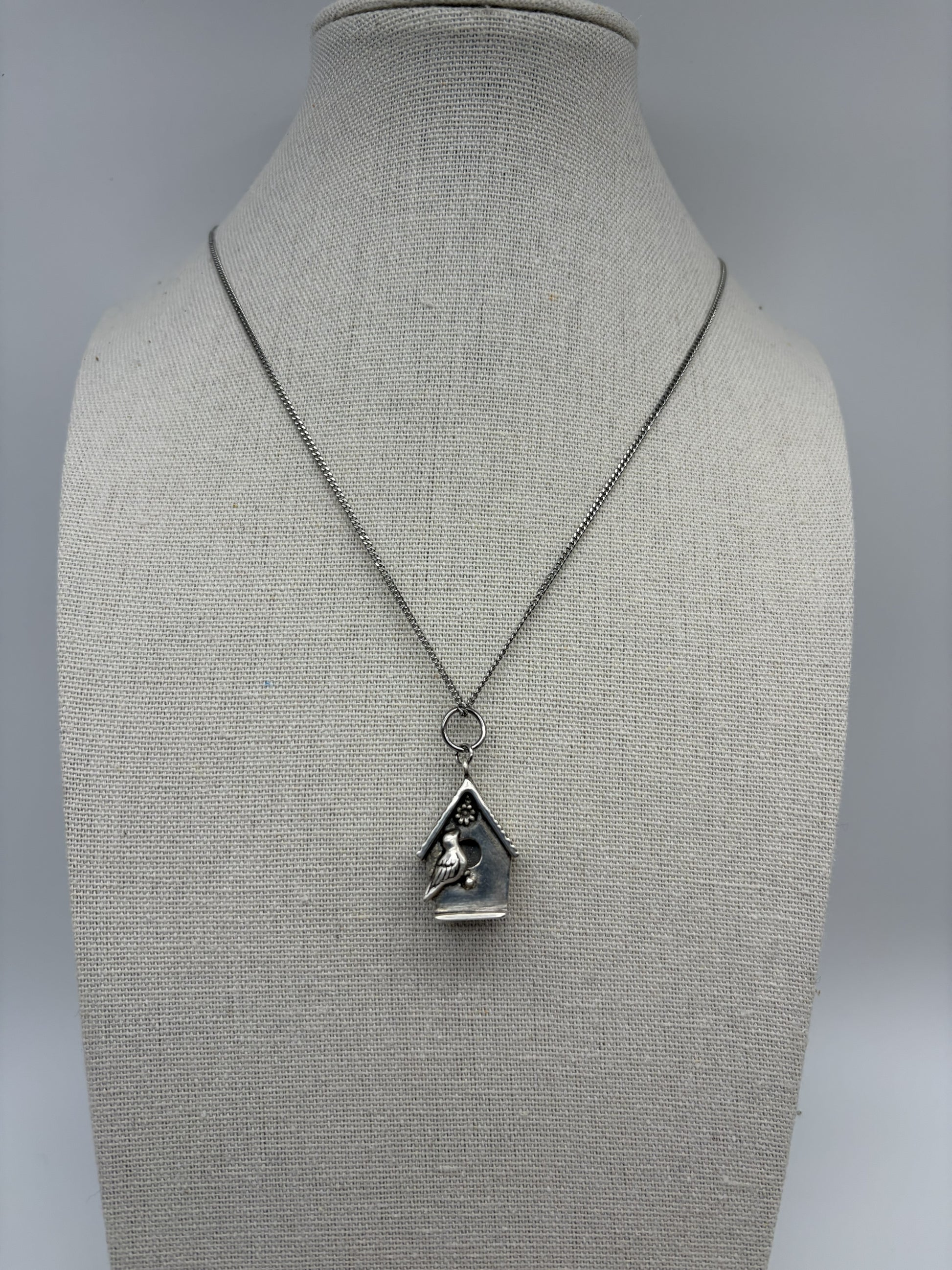 Silver Birdhouse Pendant