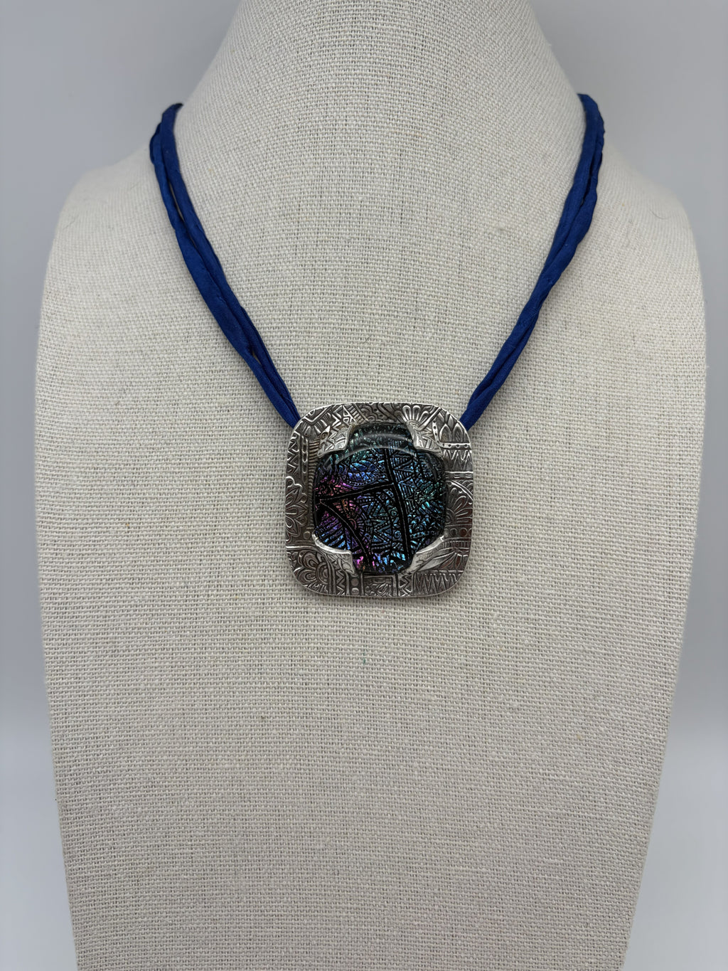 Botanical Mosaic Silver Clay Pendant