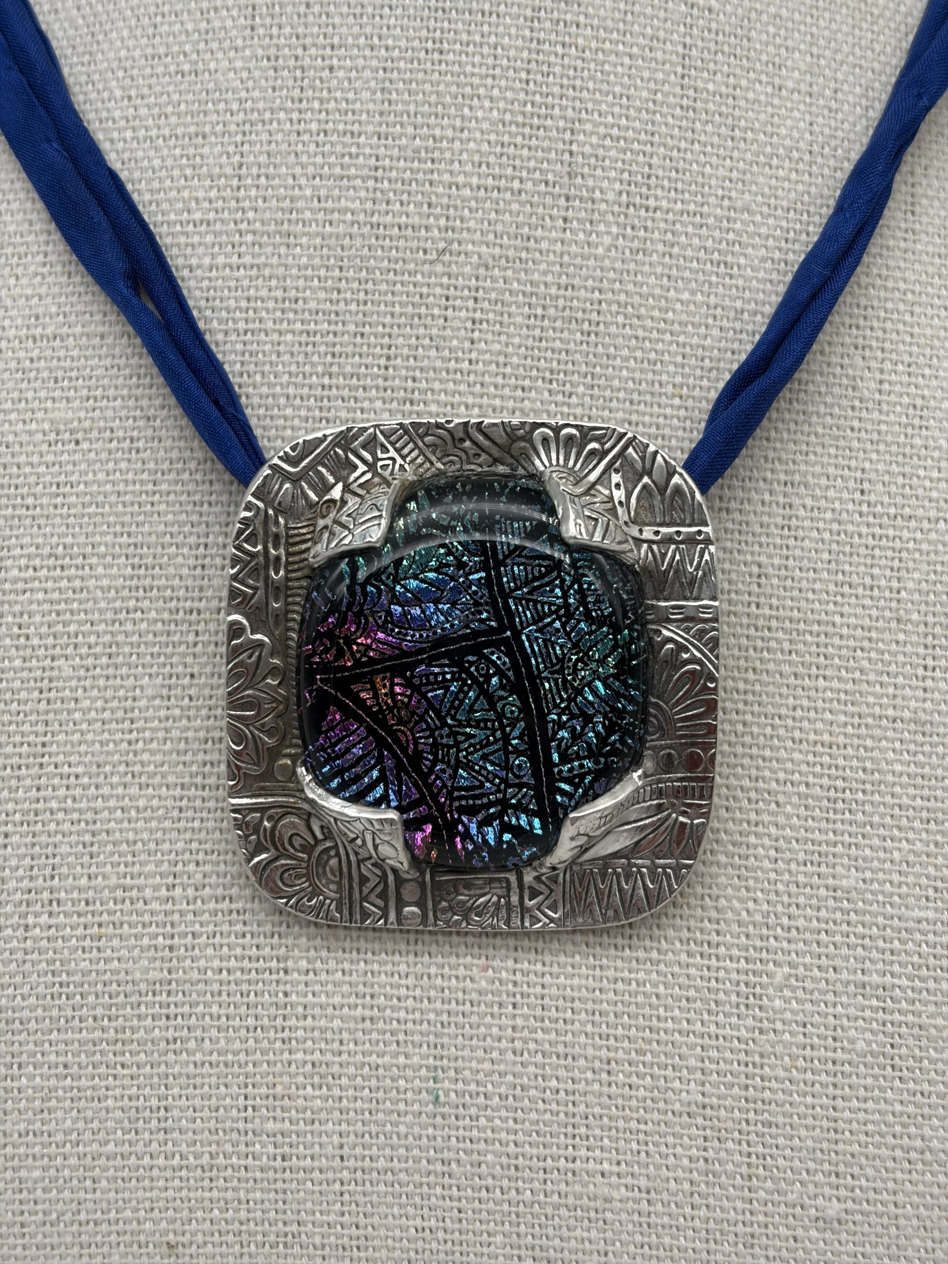 Botanical Mosaic Silver Clay Pendant