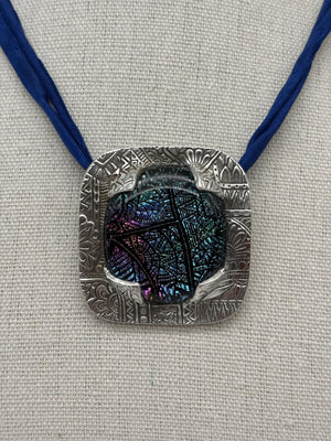 Botanical Mosaic Silver Clay Pendant